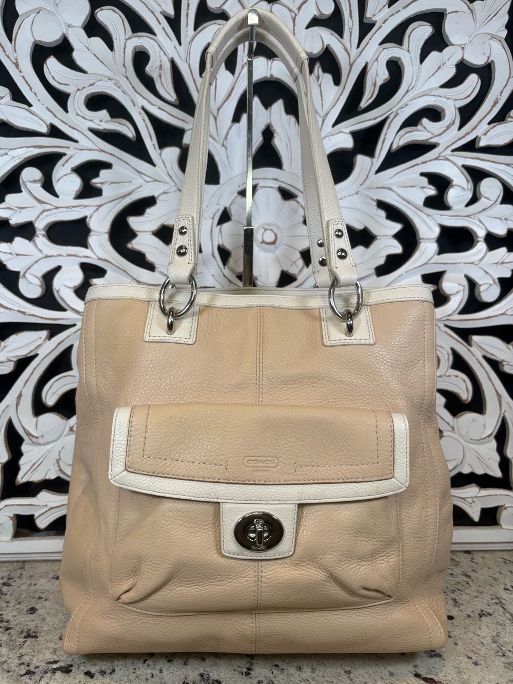 Coach Penelope F19264 Luxury Tan and Cream Leather Shoulder Tote
